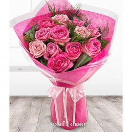 12 Pink Roses Bouquet